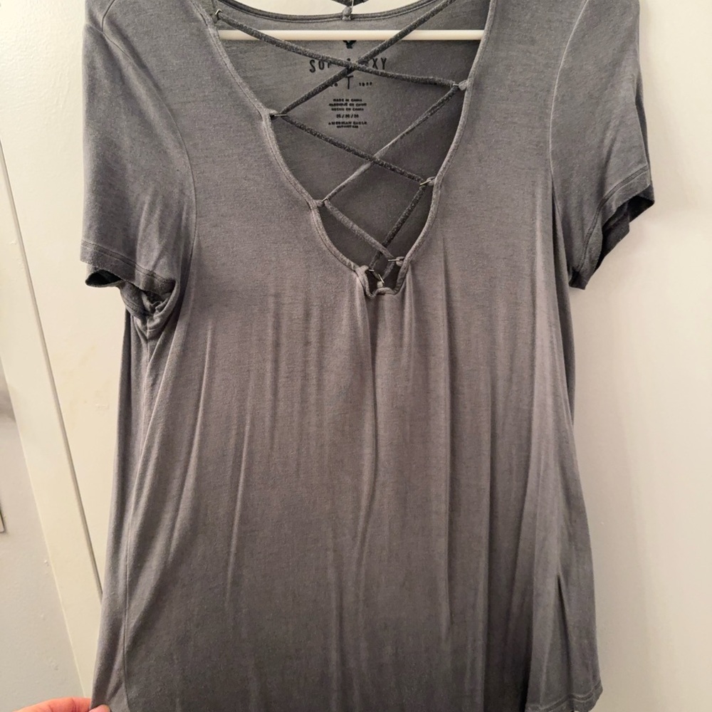 American Eagle Outfitters Charcoal Lace-Up Tee